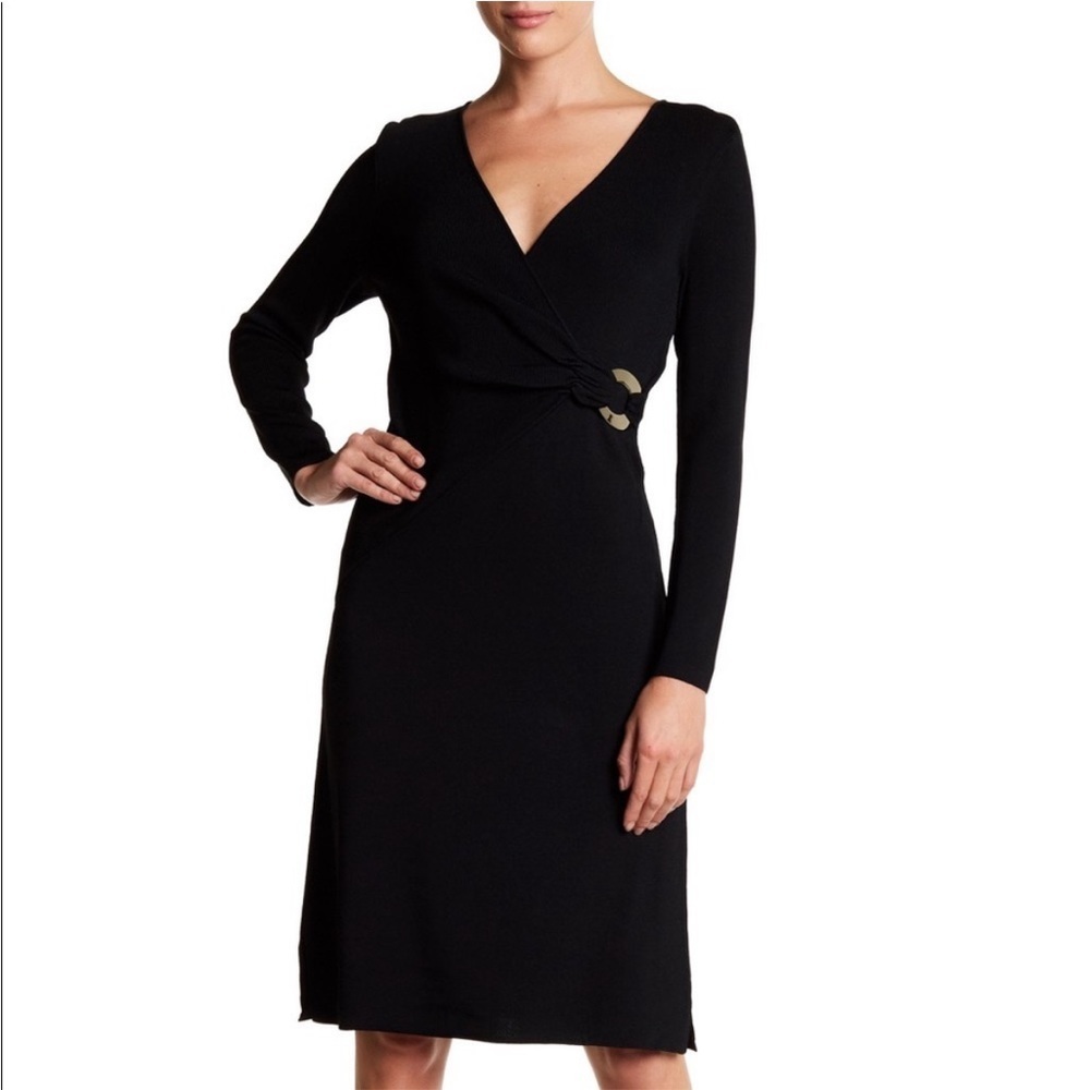 Vertigo Paris Black Knit Long Sleeve Silver Embellished V Neck Dress Medium